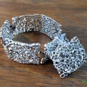 Monet Vintage 50s Brilliant Silver tone Filigree Bracelet and Earrings